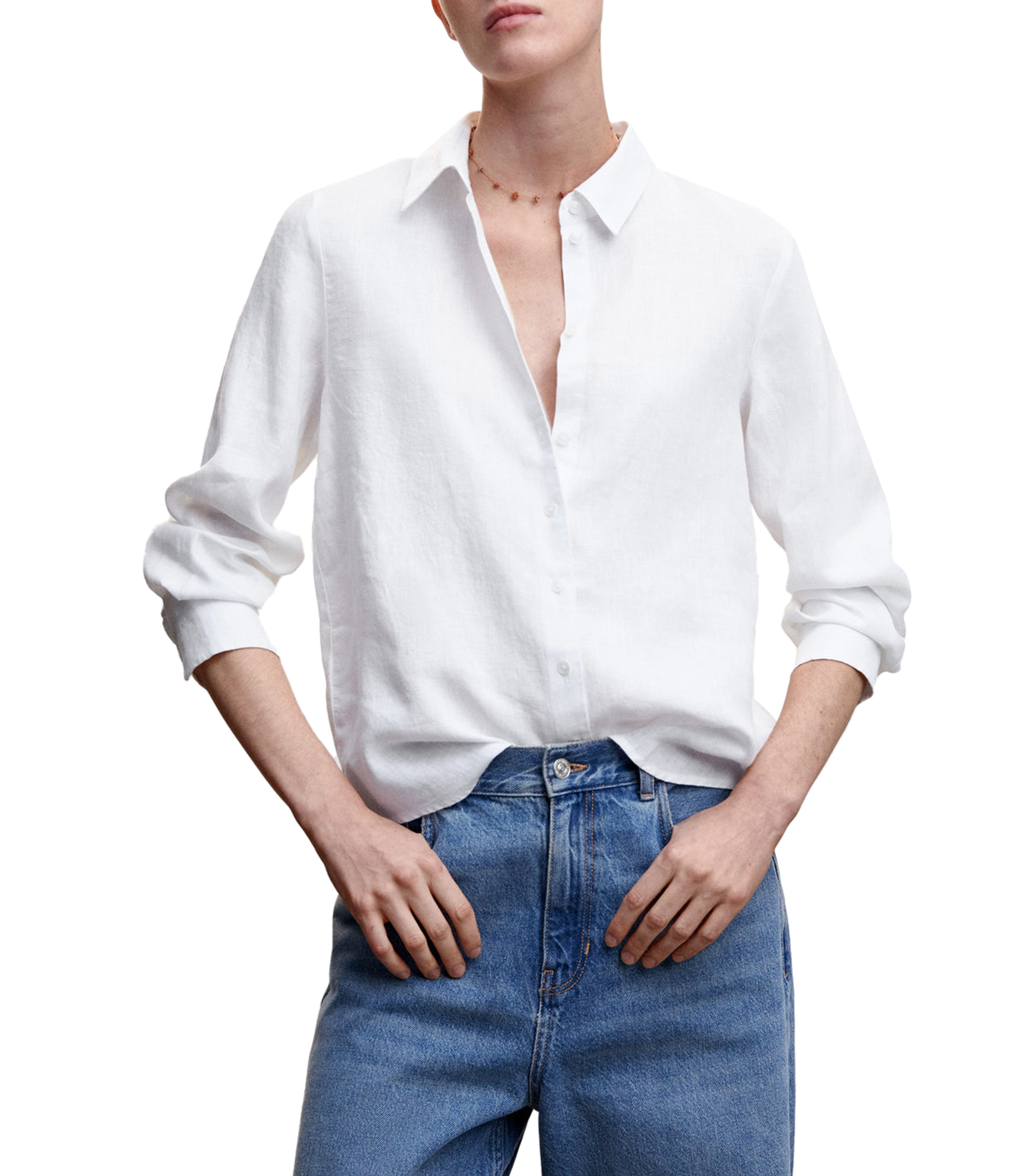 Mango: Camisa blanca de lino manga larga Mujer | El Palacio de Hierro
